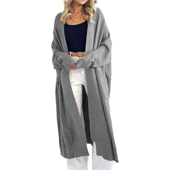 Womens Long Cardigan Sweaters with Pockets Grey - Picture 2 of 5